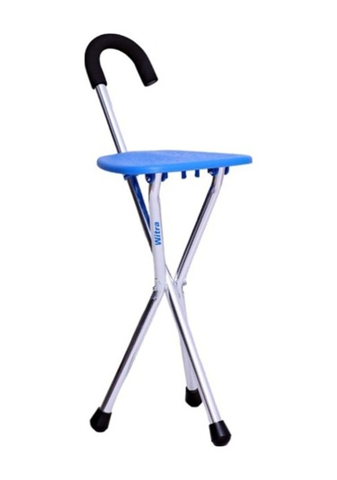 Geniş Mavi Oturaklı Alüminyum Medikal Baston Tabureli Yürüme Hasta Denge