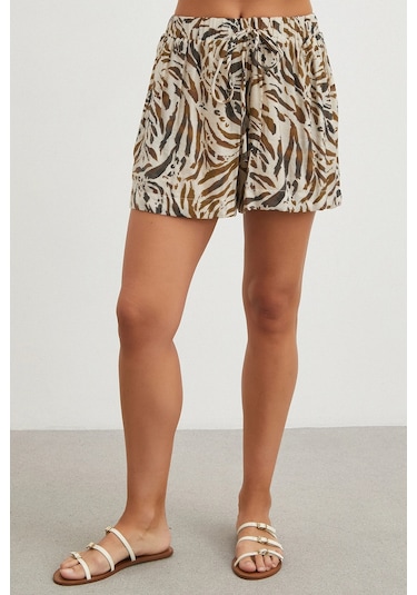 Uterpe Animal Print Şort Ekru
