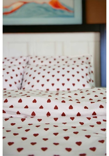 Kırmızı Kalpli Nevresim Takımı Çift Kişilik Sevgili