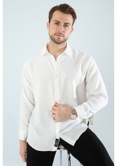 Rahat Kesim Keten Dokulu Gömlek Beyaz