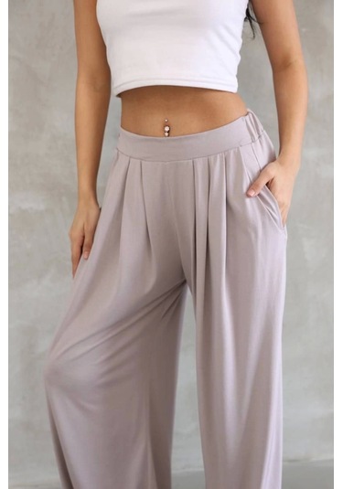 Reka Moda Osy Modal Yumuşak Dokulu Kumaş Boru Paça Salaş Eşofman - Bej Bej