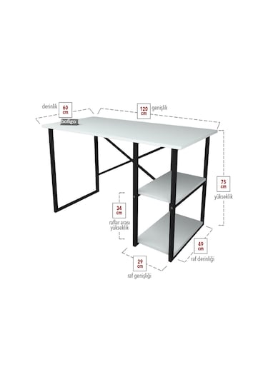 Bofigo 2 Raflı Çalışma Bilgisayar Masası 60 x 120 CM Beyaz