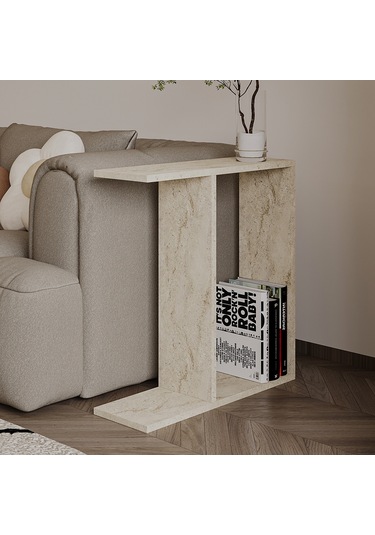 Lotus Modern Yan Sehpa Kitaplıklı Ve Dekoratif Tasarım Traverten Desen