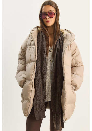 Shade Kadın Kapüşonlu Oversize Yarasa Kol Şişme Mont 60283686 - Bej