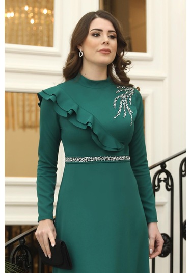 Elif Taşlı Tesettür Elbise Zümrüt Zümrüt