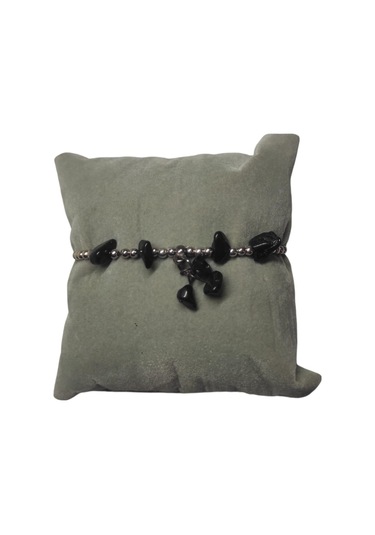 Oniks Taşı Halhal Doğal Taş Bileklik Hal Hal Ayarlanabilir İpli Siyah Taşlı Kristalize Kırık Taş Şifalı Halhal Bileklik Siyah