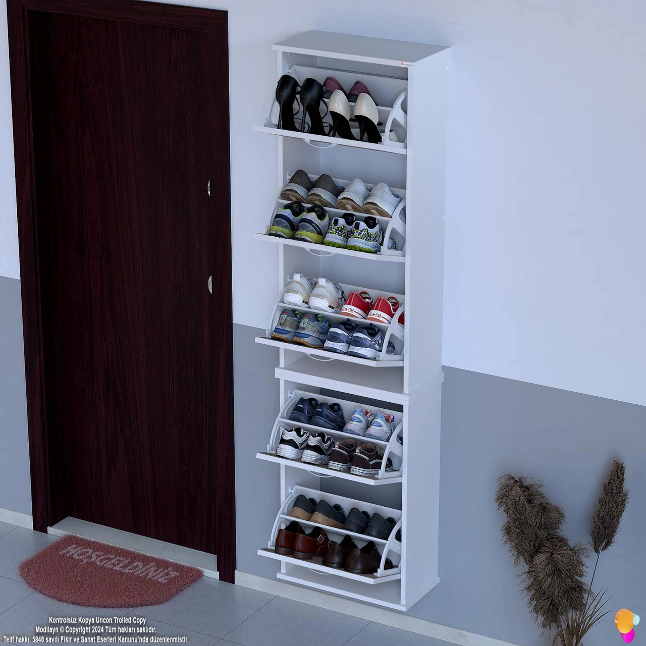 Asil 2 Li Cordoba Renk Asma Ayakkabılık Kapı Önü 5 Düşer Kapak 10 Göz Bölme Ayakkabılık 52x193x26 Cm Cordoba