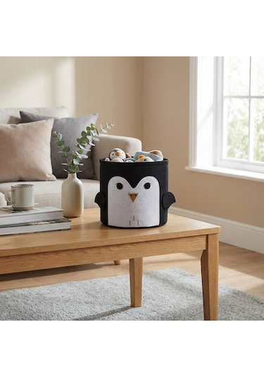 Koçtaş Penguen Desenli Keçe Kutu 25 x 25 Cm Siyah