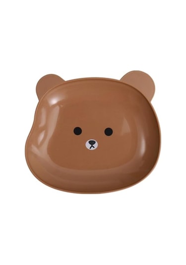 Kahverengi Atıştırmalık Tabağı Sevimli Ayı Deseni   İstiflenebilir Yuvarlak Kenarlar Çok Amaçlı Plastik Yerden Tasarruflu