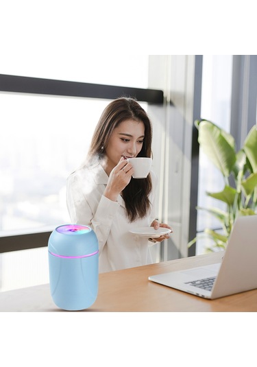 Hangfox Usb Şarjlı Mavi Renkli Kupa Nemlendirici: Nano Atomizasyon, Renkli Işık, Sessiz Çalışma, Ev Ve Araç İçin Nem Arttırıcı-parfümleyici