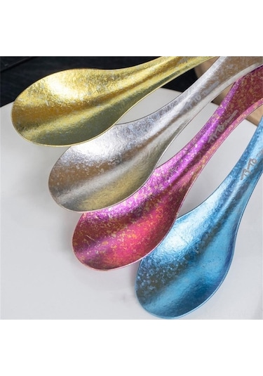 Fortunelane Çok Renkli Saf Titan Spork - 16.5 Cm, 16 G, Mavi Buz Kristal Desenli Çok Renkli