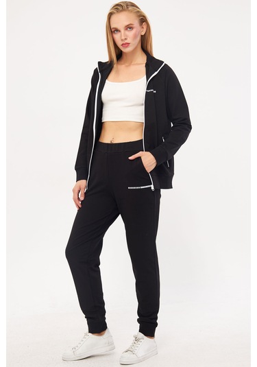 Trendhill Siyah Kadın İki İplik Eşofman Takım Edy5532s Siyah