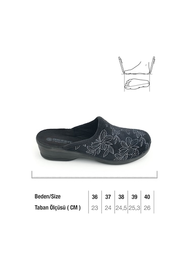 Gezer Kadın Kışlık Rahat Yüksek Taban Nakışlı Tasarım Ev Bahçe Terlik Siyah