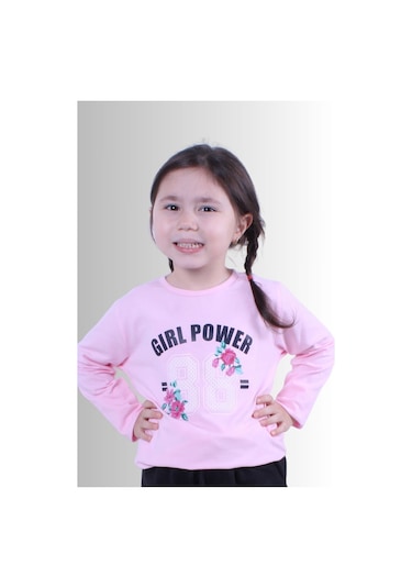 3'lü Stop-hug And Kisses-girl Power Baskılı Kız Çocuk Uzun Kol Fuşya-gri-pembe Sweatshirt Çok Renkli
