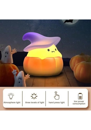 Szypzstore Led Balkabağı Hayalet Silikon Lamba Silikon Led Işık Gece Lambaları Usb Şarj Edilebilir Başucu Lambası Ofisler Yatak Odası A Iydgrb Beyaz