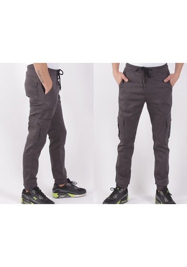 Black Steel Bel -Paça Lastikli Yanları Kargo Cepli Pantolon-19000