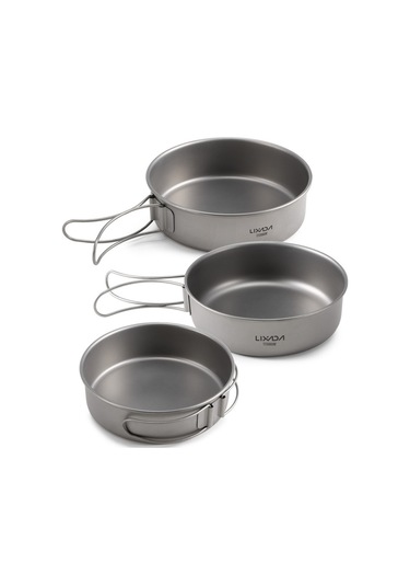 Lixada 3 Adet Titanyum Kase Seti Ultralight Titanyum Yemek Gri
