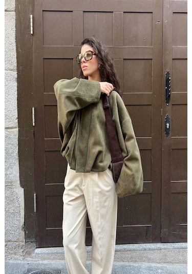 Prifaldi Süet Görünümlü Bomber Ceket Haki