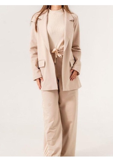 Kız Çocuk Pamuklu Astarlı Pantolon Ceket Tasarım Takım-14221 Bej