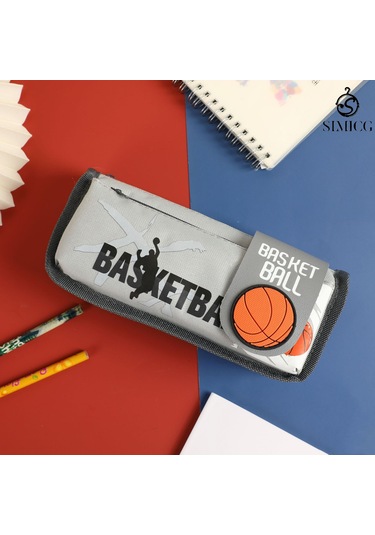 Karikatür Çift Katmanlı Basit Büyük Kapasiteli Öğrenci Kırtasiye Çantası Gri