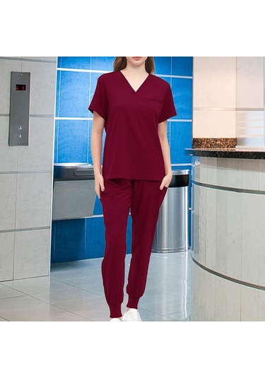 Suntek Kadın Üniforma Fırçalama Seti V Yaka S-kırmızı