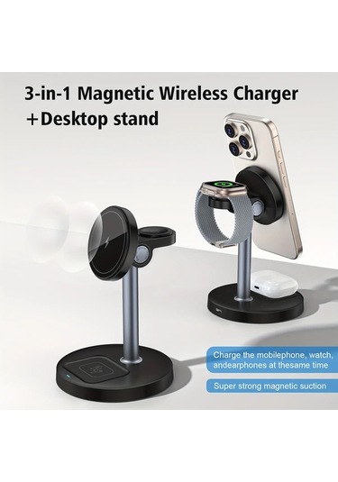 Honeybeeshop Yeşil 3lü 1 Arada Manyetik Kablosuz Şarj Standı İphone İOs Watch Uyumlu Airpods İçin