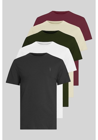 Kozik Standart Fit Bisiklet Yaka Erkek Tişört 5'li Çok Renkli 8975 Çok Renkli