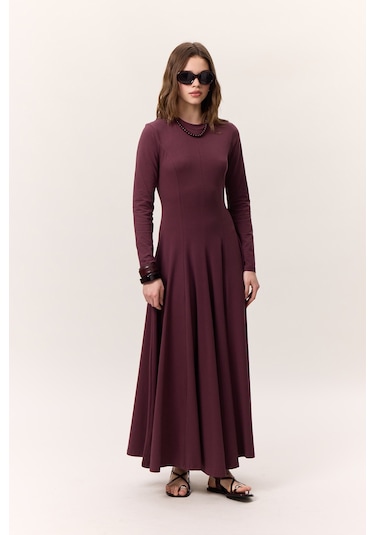 Kuplu Uzun Kollu Elbise Bordo Bordo