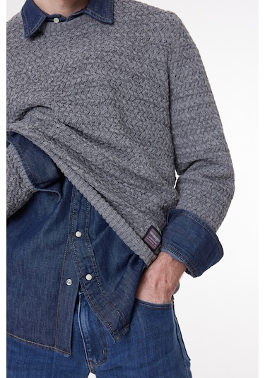 Wrangler Regular Fit Normal Kesim Bisiklet Yaka Gri Melanj Erkek Triko Kazak W232580036 Gri Melanj