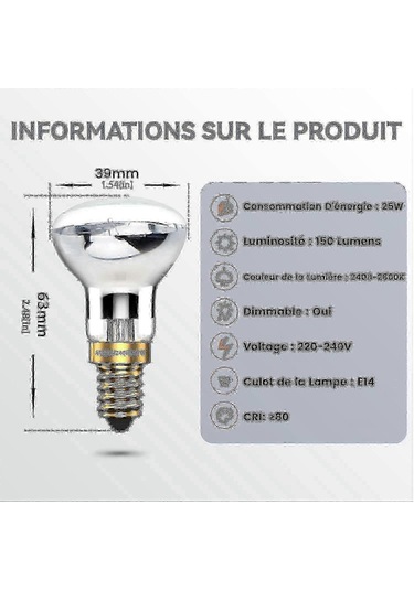 Lav Lambası Ampulü 25w E14 R39, Sıcak Beyaz Reflektör, Akkor Spot Ampul, 4'lü Paket - Kaiyi Diğer