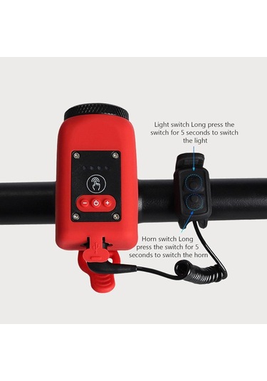 Xbyc 6128 Usb Şarjlı 250 Lümen 120 Db Yüksek Sesli Bisiklet Ön Farı Ve Korna Mavi