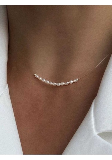 24k Altın Kaplama Hayalet İp Gerçek İnci Kolye Beyaz Çok Renkli