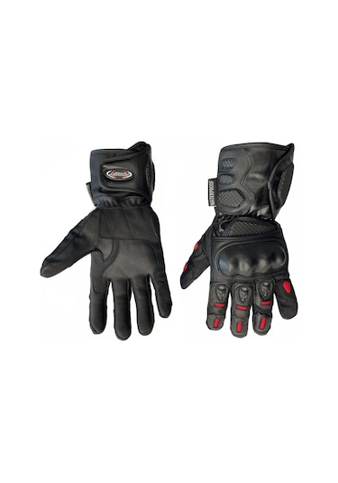 Motosiklet Kışlık Eldiven Deri Ve Cordura Kumaş Full Korumalı Deri Motor Eldiveni Siyah