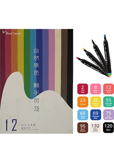 Aubyhe 12 Renkli Alkollü Sanat Marker Seti - İki Uçlu, Hızlı Kuruyan, Düşük Koku - Plastik, Ahşap, Metal Üzerinde Kullanılabilir Diğer