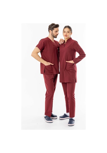 Terikoton Uzun Kol Doktor Hemşire Forması Bordo Ttst0003 Bordo
