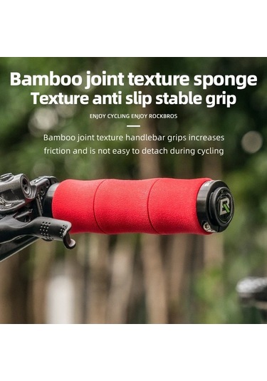 Rockbros 40720005001 1 Çift Bambu Ortak Gidon Sapları, Toz Fişli Eva Sünger Bisiklet Kolu Kapağı - Siyah