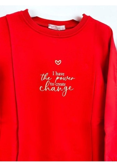 Kız Çocuk İnce Şardonlu Sweatshirt-15368 Kırmızı