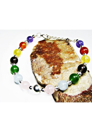 925 Ayar Gümüş A Kalite Doğa Taş Çakra Kadın Bileklik