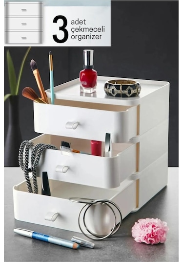 Bayev 3 Katlı Çekmece Masaüstü Organizer Beyaz