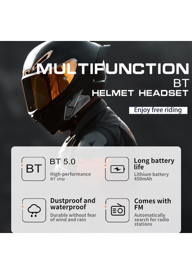 Tenfowee Motor Kaskı Kulaklığı Bluetooth 5.0: Sesli Arama, Fm Radyo, Su Geçirmez, 450mah Pil, Kolay Kurulum - Siyah