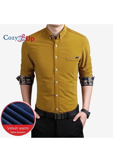 Cosy Up Fitilli Kadife Sıcak Erkek Polar Gömlek Kış İçin Sıcak Gömlek Kırmızı