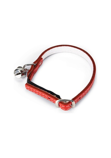 Beeztees Kedi Boyun Tasması, Deri, Zilli, Kırmızı, 24-29cm