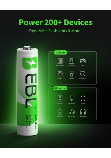 Ebl LN-8123 1100 mAh 1.2 V Ni-Mh AAA İnce Kalem Pil 4'lü