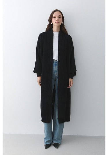 Siyah Boydan Uzun Triko Hırka - 251015 Siyah