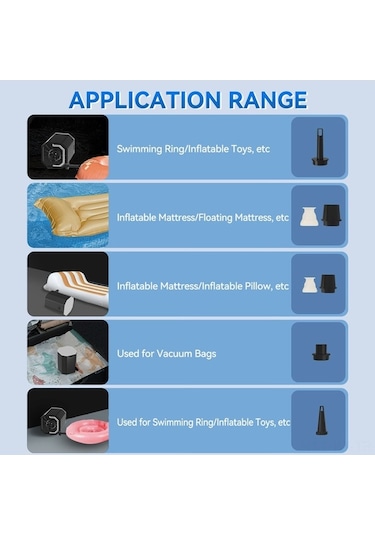 Fortunelane Siyah Mini Hava Pompa, Kablosuz 6 Uçlu, Dış Mekan İki Kullanımlı