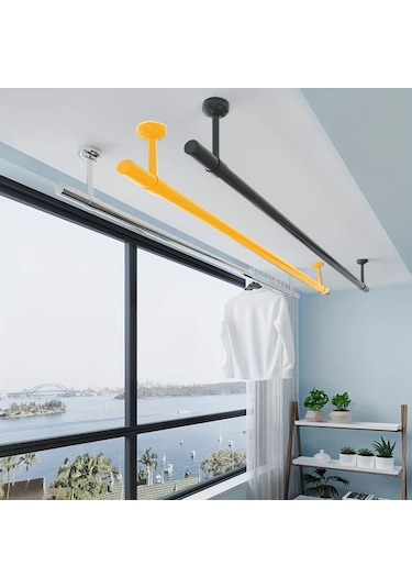 Hightower Siyah Rüzgar Geçirmez Portatif Askılık, Tavan Veya Duvar Montajlı, Balkon Ve Banyo İçin Siyah