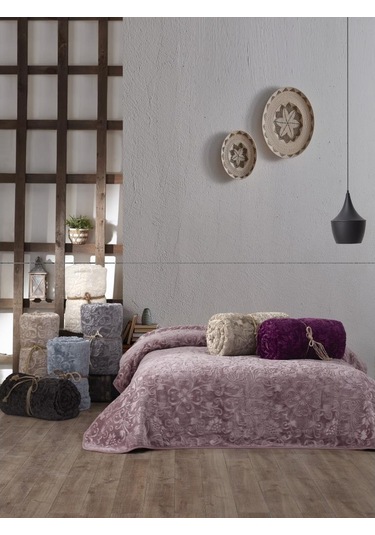 Cotton Box Emboss Çift Kişilik Battaniye Mürdüm