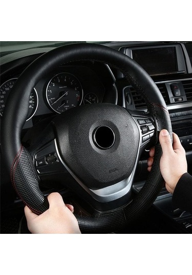 Novahub Turuncu 38cm Hakiki Deri Araba Direksiyon Kılıfı Dört Mevsim Kaymaz Tekerlek Örgü Kapağı İç Aksesuarları Turuncu