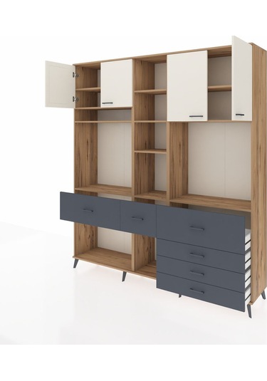 Hyperion Dolap 11 Raflı 6 Çekmeceli 4 Kapaklı 220x44x243 Çam-aytaşı/antrasit Aytası/antrasıt