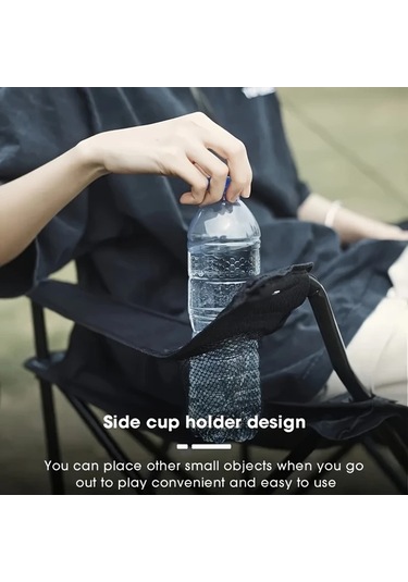 Fochsia 1 Adet Büyük Boy Portatif Kamp Sandalyesi Katlanır Tasarlı Saklama Çantası Bardaklık Siyah Siyah